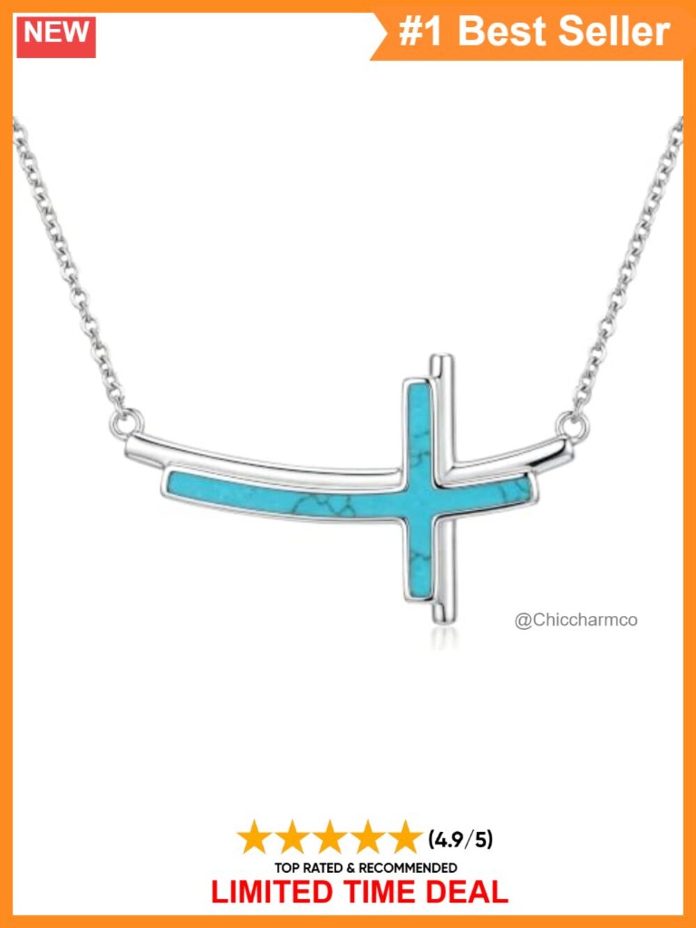 925 Sterling Silver Cross Pendant Necklace Turquoise Western Boho